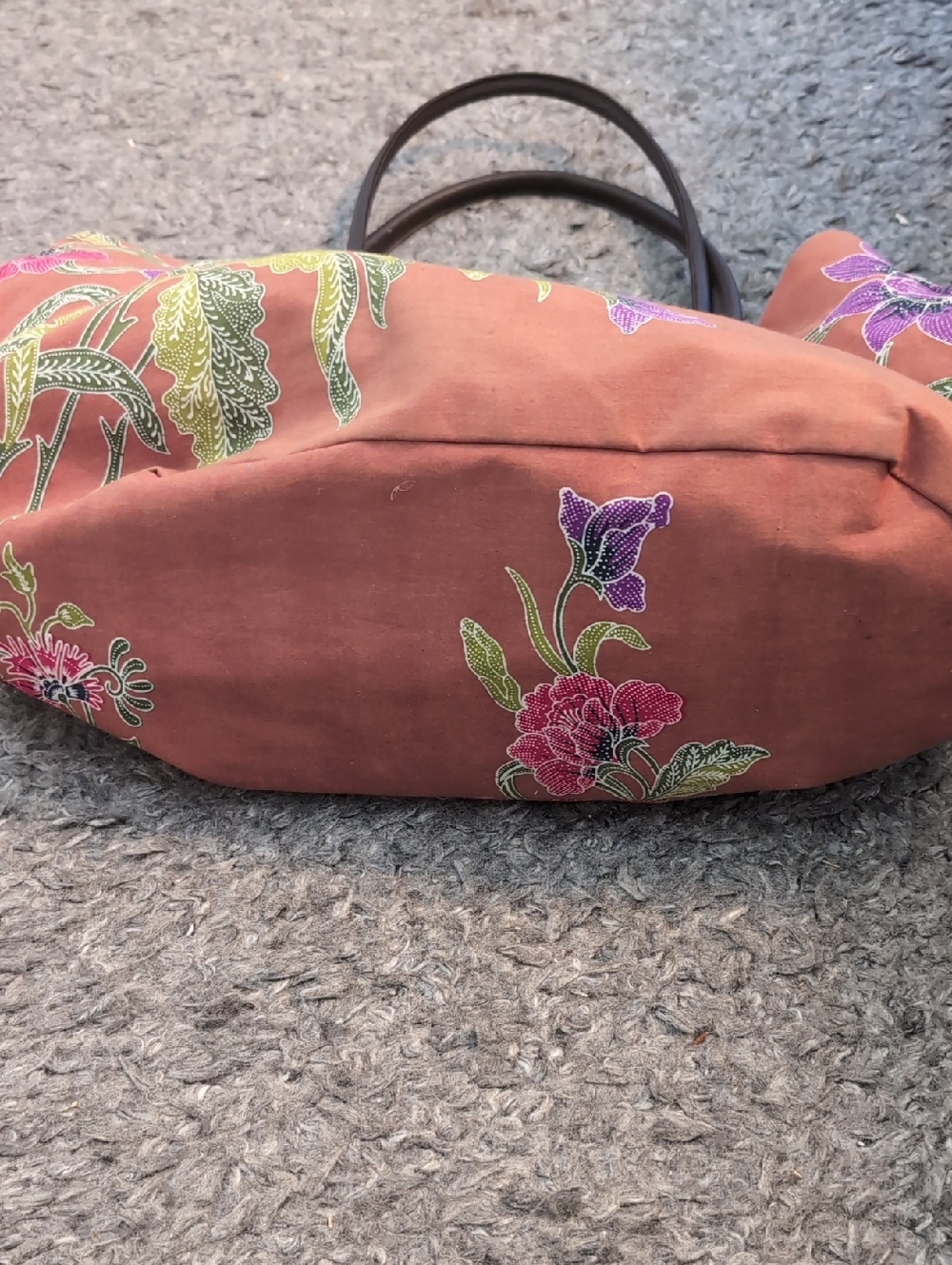 Boho Style Floral Tote Bag in Rust with Pink & Purple Flowers - Picture 6 of 6